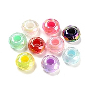 UV Plating Rainbow Iridescent Acrylic European Beads, Large Hole Beads, Rondelle, Mixed Color, 14.5x8mm, Hole: 5.5mm(MACR-P040-14)
