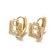 KC Gold Plated Brass Micro Pave Cubic Zirconia Hoop Earring, Square, 15x10.5mm(EJEW-L271-01KCG-01)