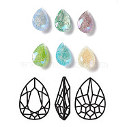 Crackle Moonlight Style K9 Glass Rhinestone Cabochons, Pointed Back, Teardrop, Mixed Color, 10x7x4~4.5mm(RGLA-J024-A-IO)