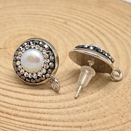 Pearl Rhinestone Ear Stud Findings, with Platinum Plated Brass Finding, White, 18x14mm, pin: 0.8m(PEAR-L014-02)