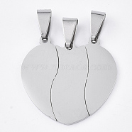 201 Stainless Steel Split Pendants, Heart, Stainless Steel Color, 28x29x1mm, Hole: 8x4mm(STAS-T048-43)