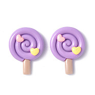 Opaque Resin Cabochons, Lollipop with Heart, Lilac, 34.5x26x8.5mm(CRES-P023-03D)
