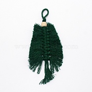 Christmas Theme Leaf Knitting Pendant Decorations, with Cotton Cord & Wooden Bead, Dark Green, 175mm(DIY-TAC0016-17)