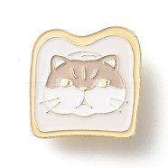 Toast with Cat Enamel Pin, Animal Iron Enamel Brooch for Backpack Clothes, Light Gold, Bisque, 30x29.5x10mm(JEWB-C012-04A)