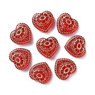 Plating Acrylic Beads, Metal Enlaced, Heart with Flower, Red, 17x18x6mm, Hole: 1.6mm, about 388pcs/500g(OACR-P007-09)