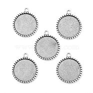 Tibetan Style Antique Silver Alloy Flat Round Pendant Cabochon Settings, Cadmium Free & Lead Free, Tray: 25mm, 35x30x2mm, Hole: 2mm(X-TIBEP-M022-38AS)