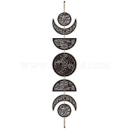 Moon Phase Wood Hanging Wall Decorations, with Cotton Thread Tassels, for Home Wall Decorations, Leaf Pattern, 72.5cm(HJEW-WH0054-005)