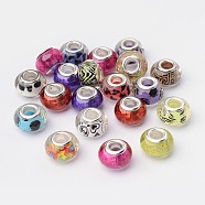Large Hole Rondelle Acrylic European Beads, with Silver Color Plated Brass Double Cores, Mixed Color, 14mm, Hole: 5mm(OPDL-X0003)