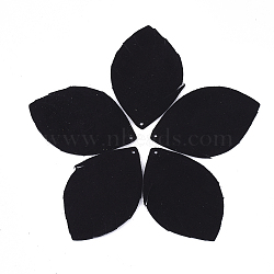 Eco-Friendly Sheepskin Leather Big Pendants, Leaf, Black, 60x38x1mm, Hole: 1.5mm(FIND-T045-17B-01)