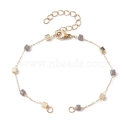 Handmade Brass Cube Beaded Link Chain Bracelet Making, with Lobster Claw Clasp, Fit for Connector Charms, Golden, 6-7/8 inch(17.4cm)(AJEW-JB01150-40)
