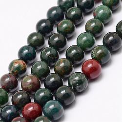 Natural Indian Bloodstone Beads Strands, Heliotrope Stone Beads, Round, 8mm, Hole: 1mm, about 48pcs/strand, 15 inch(G-P257-07-8mm)