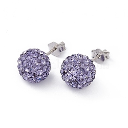 Gifts for Her Valentines Day 925 Sterling Silver Austrian Crystal Rhinestone Ball Stud Earrings for Girl, Round, 539_Tanzanite, 17x8mm(Q286H221)
