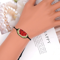 Glass Seed Braided Bead Bracelet, Watermelon Friendship Bracelet for Women, Red, 11 inch(28cm)(BJEW-P269-18)