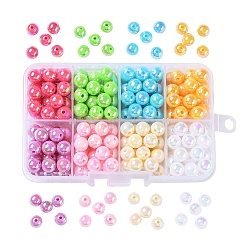 8 Color Plating Eco-Friendly Poly Styrene Acrylic Beads, Plated with AB Color, Round, with 8 Compartments Plastic Bead Container, Mixed Color, 8mm, Hole: 1mm, about 240pcs/box(SACR-X0015-06-8mm)