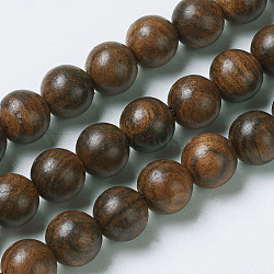 Natural Yellow Rosewood Beads, Round, Coconut Brown, 7.5~8mm, Hole: 1mm, about 48pcs/strand, 14.9 inch(38cm)(X-WOOD-J001-01-8mm)