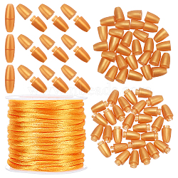 Elite 1 Roll Nylon Rattail Satin Cord, Beading String, with 30 Sets Plastic Breakaway Clasps, Gold, Cord: 2m, about 10.93 yards(10m)/roll, Clasps: 24x9mm, Hole: 2.5mm(NWIR-PH0002-13A)