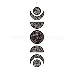 Moon Phase Wood Hanging Wall Decorations, with Cotton Thread Tassels, for Home Wall Decorations, Leaf Pattern, 72.5cm(HJEW-WH0054-005)