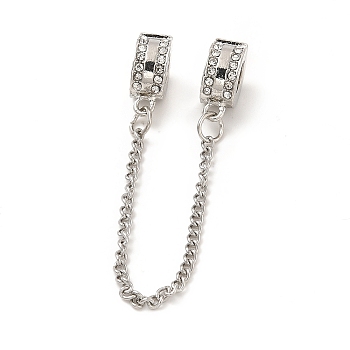 Rack Plating Alloy Crystal Rhinestone European Safety Chains, with Iron Curb Chains, For European Bracelet Making, Donut, Platinum, 102x2.3x1.5mm, Hole: 5mm