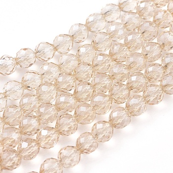 Electroplate Glass Beads Strands, Pearl Luster Plated, Faceted, Strawberry, Bisque, 6~6.5x6mm, Hole: 1.2mm, about 78pcs/strand, 18.9 inch(48cm)