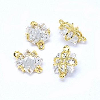 Brass Micro Pave Cubic Zirconia Links, Square, Clear, Real 18K Gold Plated, 10x7x4mm, Hole: 0.8mm