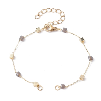 Handmade Brass Cube Beaded Link Chain Bracelet Making, with Lobster Claw Clasp, Fit for Connector Charms, Golden, 6-7/8 inch(17.4cm)