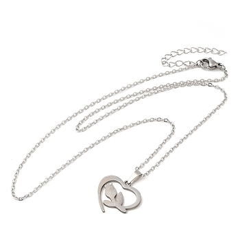 306 Stainless Steel Pendant Necklace for Women, Flower, 17.76 inch(45.1cm), pendants: 17.5x18.5mm.