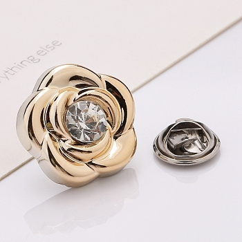 Plastic Brooch, Alloy Pin, with Rhinestone, for Garment Accessories, Flower, Crystal, 21mm