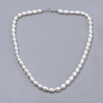 Natural Pearl Beaded Necklaces, with Brass Lobster Claw Clasps and Iron Ring, Seashell Color, 19.59 inch(480mm)