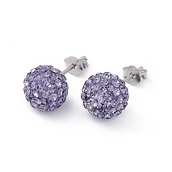 Gifts for Her Valentines Day 925 Sterling Silver Austrian Crystal Rhinestone Ball Stud Earrings for Girl, Round, 539_Tanzanite, 17x8mm