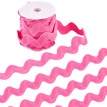 10 Yards Polyester Wavy Fringe Trim Ribbon, Wave Bending Lace Trim, for Clothes Sewing and Art Craft Decoration, Hot Pink, 1-1/2 inch(37mm)