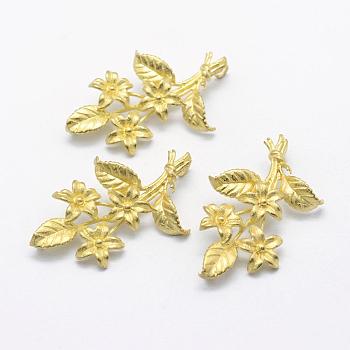 Brass Pendants, Lead Free & Cadmium Free & Nickel Free, Flower, Raw(Unplated), 35x22x3.5mm, Hole: 1.5mm