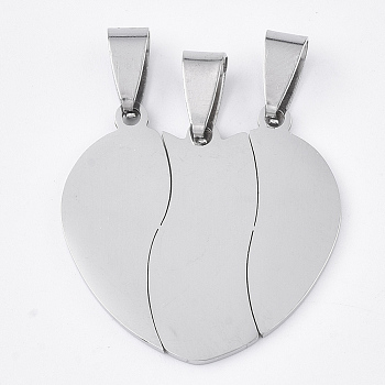 201 Stainless Steel Split Pendants, Heart, Stainless Steel Color, 28x29x1mm, Hole: 8x4mm