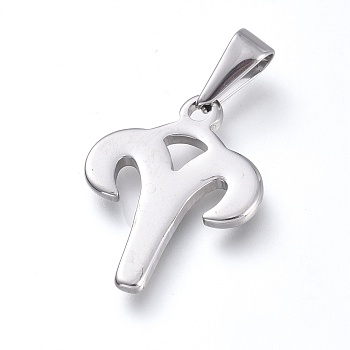304 Stainless Steel Pendants, Constellation/Zodiac Sign, Stainless Steel Color, Aries, 22x17.2x1.8mm, Hole: 3x7.2mm
