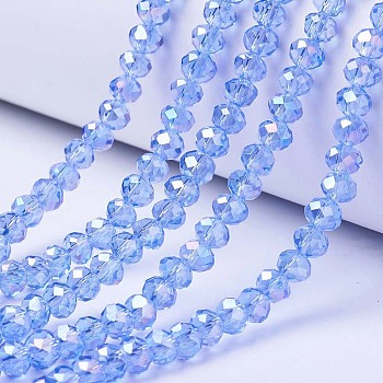 Electroplate Glass Beads Strands, AB Color Plated, Faceted, Rondelle, Light Sky Blue, 2.5x2mm, Hole: 0.4mm, about 199pcs/strand, 13.4 inch(34cm)