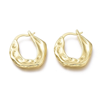 Brass Hoop Earrings, Long-Lasting Plated, Hammered, U Shape, Real 18K Gold Plated, 25.6x22.6x6.2mm, Pin: 1.5mm