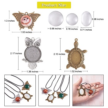 DIY Animal Pendant Jewelry Making Kit, Including Butterfly & Turtle & Owl Alloy Cabochon Settings, Glass Cabochons, Mixed Color, 27Pcs/box