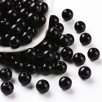 Opaque Acrylic Beads, Round, Black, 8x7mm, Hole: 2mm, about 111pcs/500g