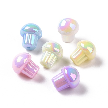 UV Plating Rainbow Iridescent Opaque Acrylic Beads, Mushroom, Mixed Color, 14.5x12.5mm, Hole: 1.6mm