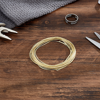 4M Braided Bare Copper Wire, Flat, with 2Pcs Metallic Wire Twist Ties, Light Gold, 3x1.3mm