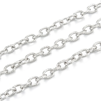 304 Stainless Steel Textured Cable Chains, Unwelded, with Spool, Stainless Steel Color, 8x6x1.3mm, 32.8 Feet(10m)/roll