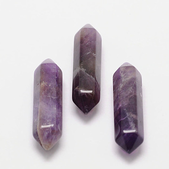 Faceted Natural Amethyst Beads, Healing Stones, Reiki Energy Balancing Meditation Therapy Wand, Double Terminated Point, for Wire Wrapped Pendants Making, No Hole/Undrilled, 30x9x9mm