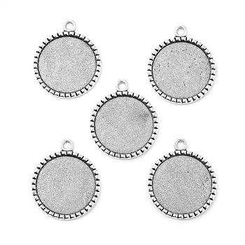 Tibetan Style Antique Silver Alloy Flat Round Pendant Cabochon Settings, Cadmium Free & Lead Free, Tray: 25mm, 35x30x2mm, Hole: 2mm