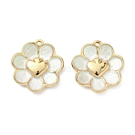 Spray Painted 304 Stainless Steel Pendants, Flower with Heart Charm, PVD Vacuum Plating, Real 18K Gold Plated, White, 19.5x18.5x3mm, Hole: 1.2mm(STAS-G371-10G-01)