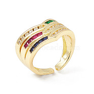 Colorful Cubic Zirconia Arrow Open Cuff Ring, Brass Jewelry for Women, Golden, Inner Diameter: 17.8mm(RJEW-P079-10G)