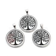 Natural White Shell Pendants, Platinum Plated Brass Flat Round Charms, Tree of Life, 30x27x3mm, Hole: 4x6mm(SHEL-G017-01P-03)