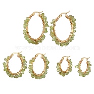 3 Pairs 3 Size Natural Peridot Chips Hoop Earrings, 304 Stainless Steel Wire Wrap Earrings, 23~35x5~8.5mm, 1 Pair/size(EJEW-JE05710-02)