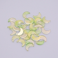 Transparent Glass Beads, with Glitter Powder, Top Drilled, Moon, Green Yellow, 16.5x11.5x3mm, Hole: 1.2mm(GLAA-WH0022-55D)
