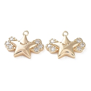 Brass with Clear Cubic Zirconia Charms, Star & Wing, Real 18K Gold Plated, 11.5x15x3mm, Hole: 1mm(KK-G474-02G)