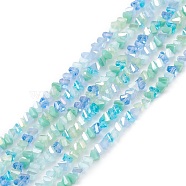 Gradient Color Electroplate Glass Bead Strands, AB Color Plated, Faceted, Triangle, Pale Turquoise, 4x3.5x3mm, Hole: 0.8mm, about 133~144pcs/strand, 14.49~15.55 inch(36.8~39.5cm)(GLAA-E042-02A)
