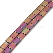 Electroplated Frosted Non-magnetic Synthetic Hematite Beads Strands, Square, 2-Hole, Pink Plated, 5x5x2mm, Hole: 0.8mm, about 74pcs/strand, 15.75 inch(40cm)(G-G089-B01-07)
